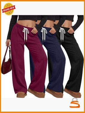 3 Pack Plus Size Wide Leg Palazzo Pants with Pockets